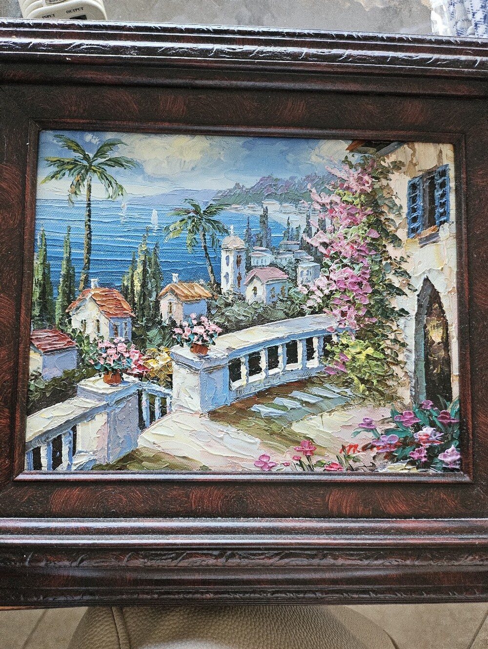 Vintage Original Oil Painting Mediterranean Coastal Scene Signed Impasto Framed